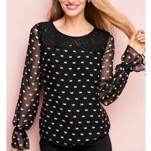 Talbots RSVP XS Black Swan Lace Shirt